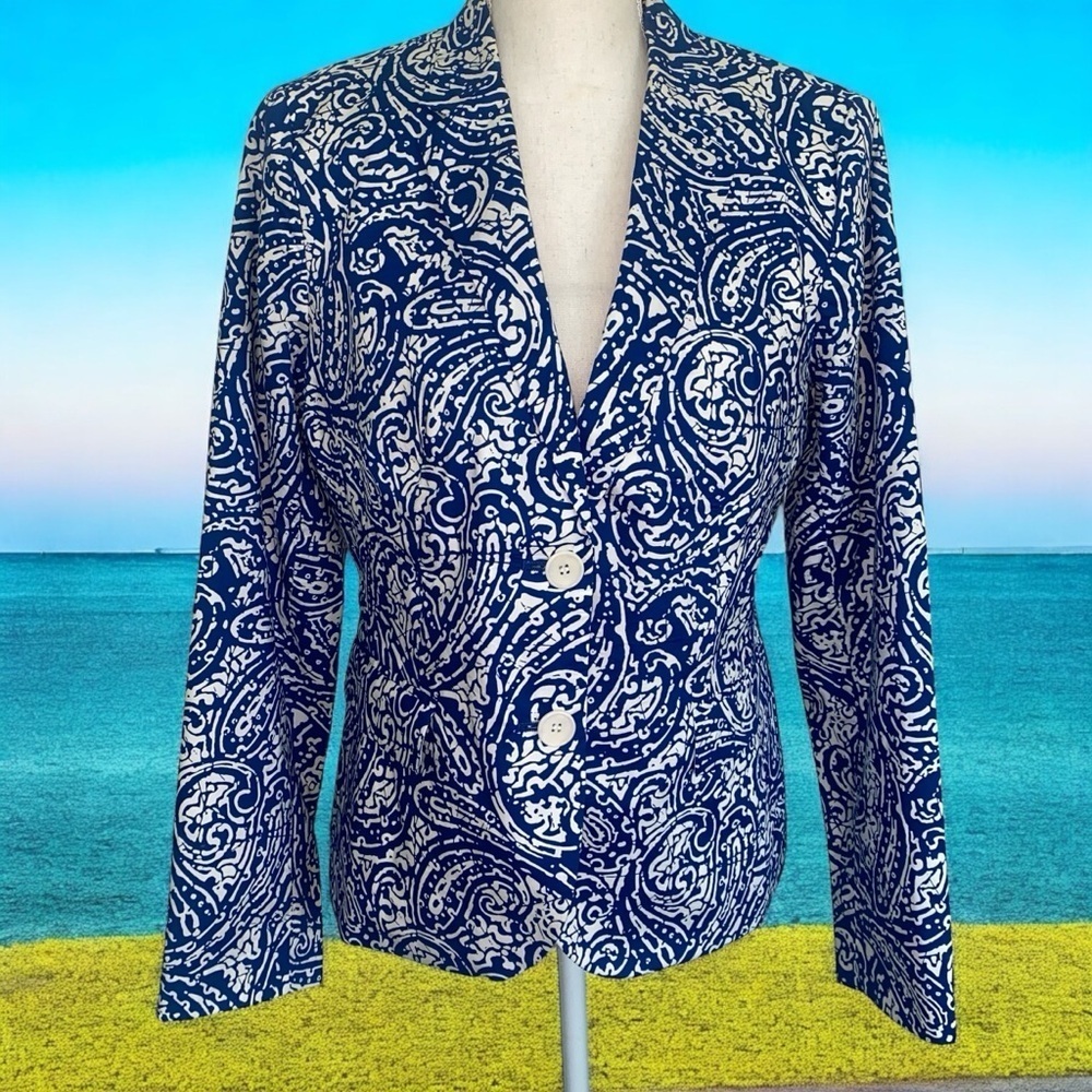 TALBOTS Navy Blue and White Blazer Like New - Picture 2 of 16